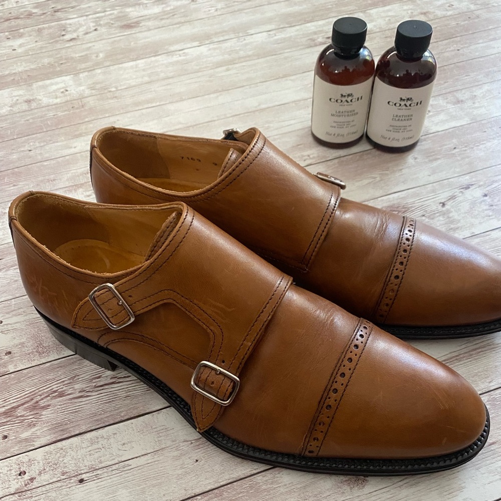 Saks Fifth Avenue Double Monk Strap Calf Skin Leather dress shoes